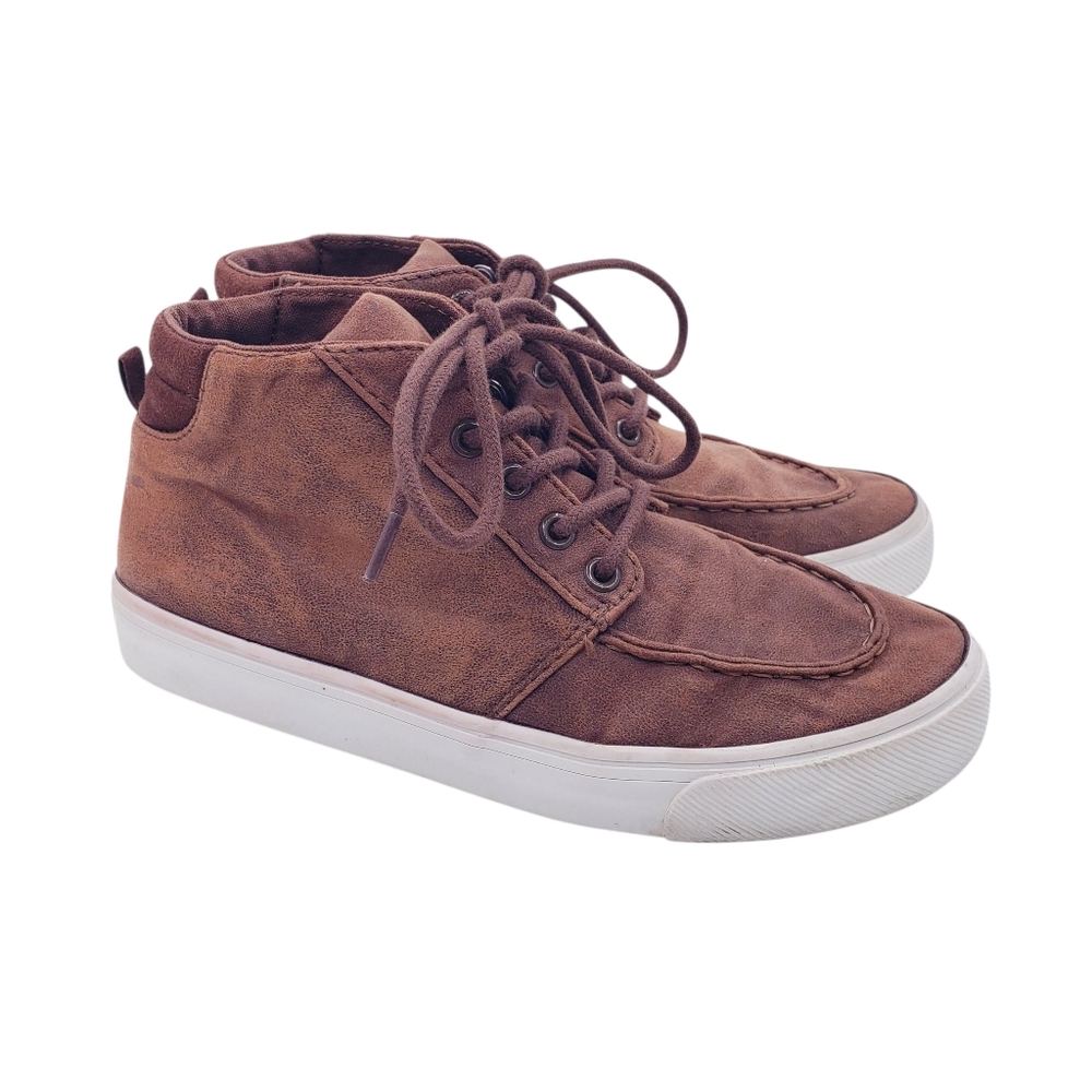 Old Navy Brown Faux Leather High Top Moccasin Lace Up Sneakers Boys Youth Size 3